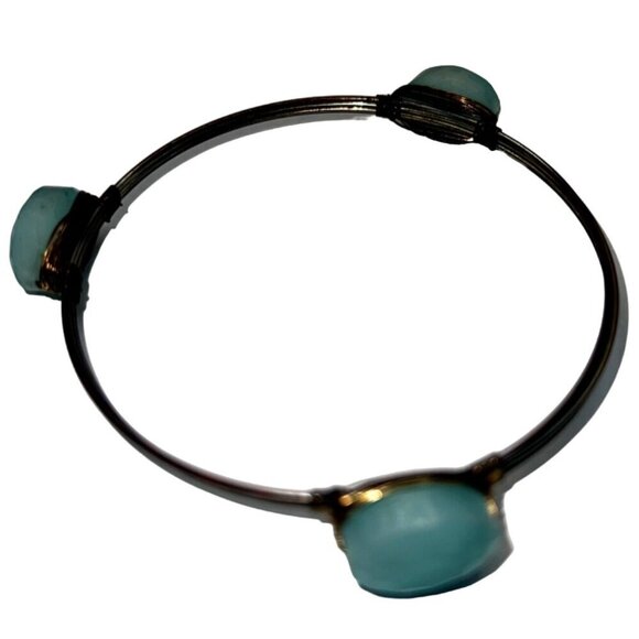 Handcrafted Larimar Gemstone Copper Wire Bangle Bracelet.  A95 - Picture 4 of 9